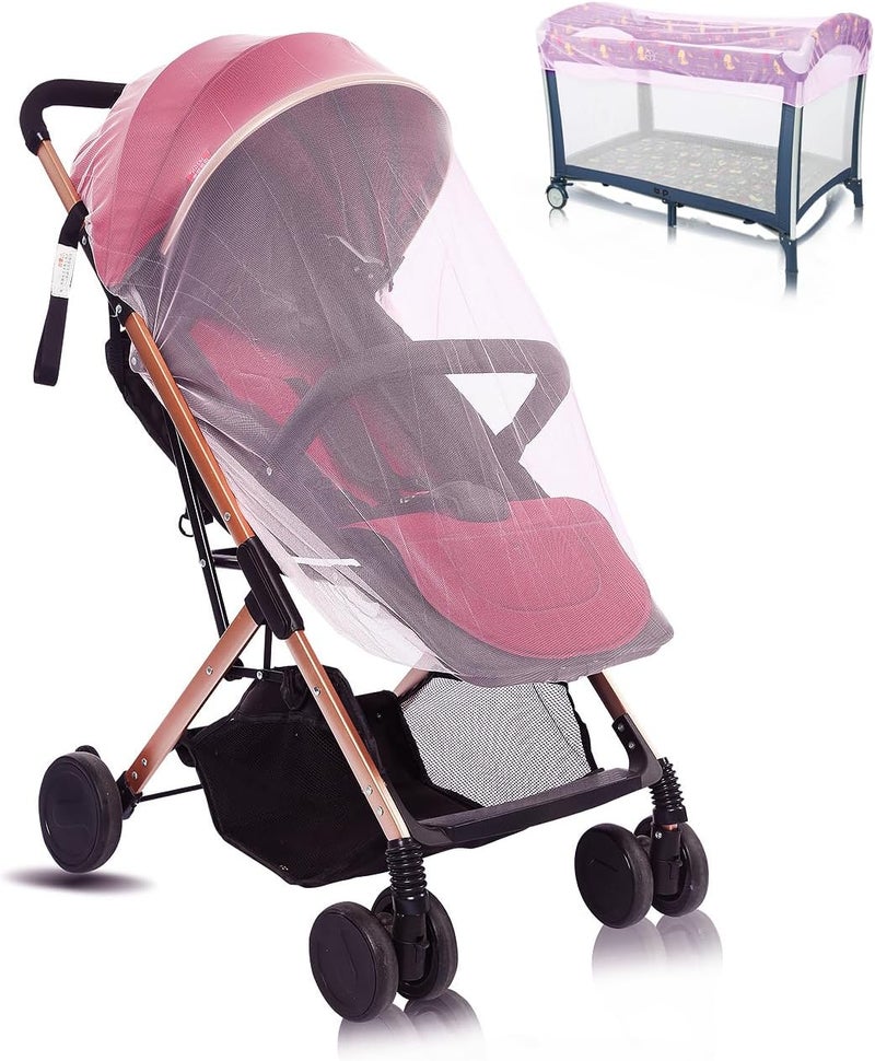 AMORBASE Stroller Mosquito Net, 2-Pack Bug Net Cover for Stroller, Bassinets, Cradles, Playards, Pack N Plays and Portable Mini Crib, Durable Baby Insect Netting Infant Essential (2, Pink) - Image 1